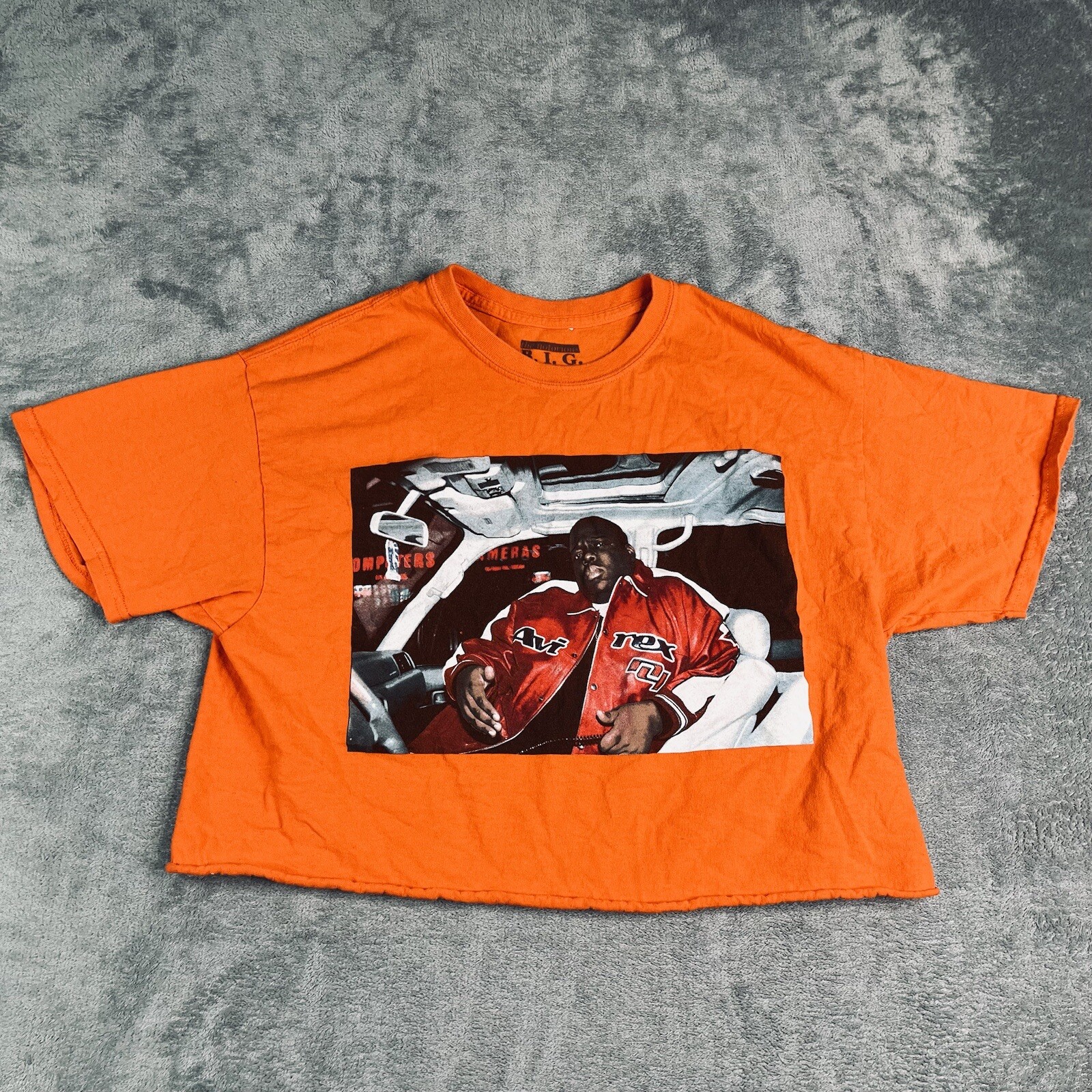 The Notorious BIG Cropped Top Womens Large Orange Pullover Logo Graphic Crop Tee