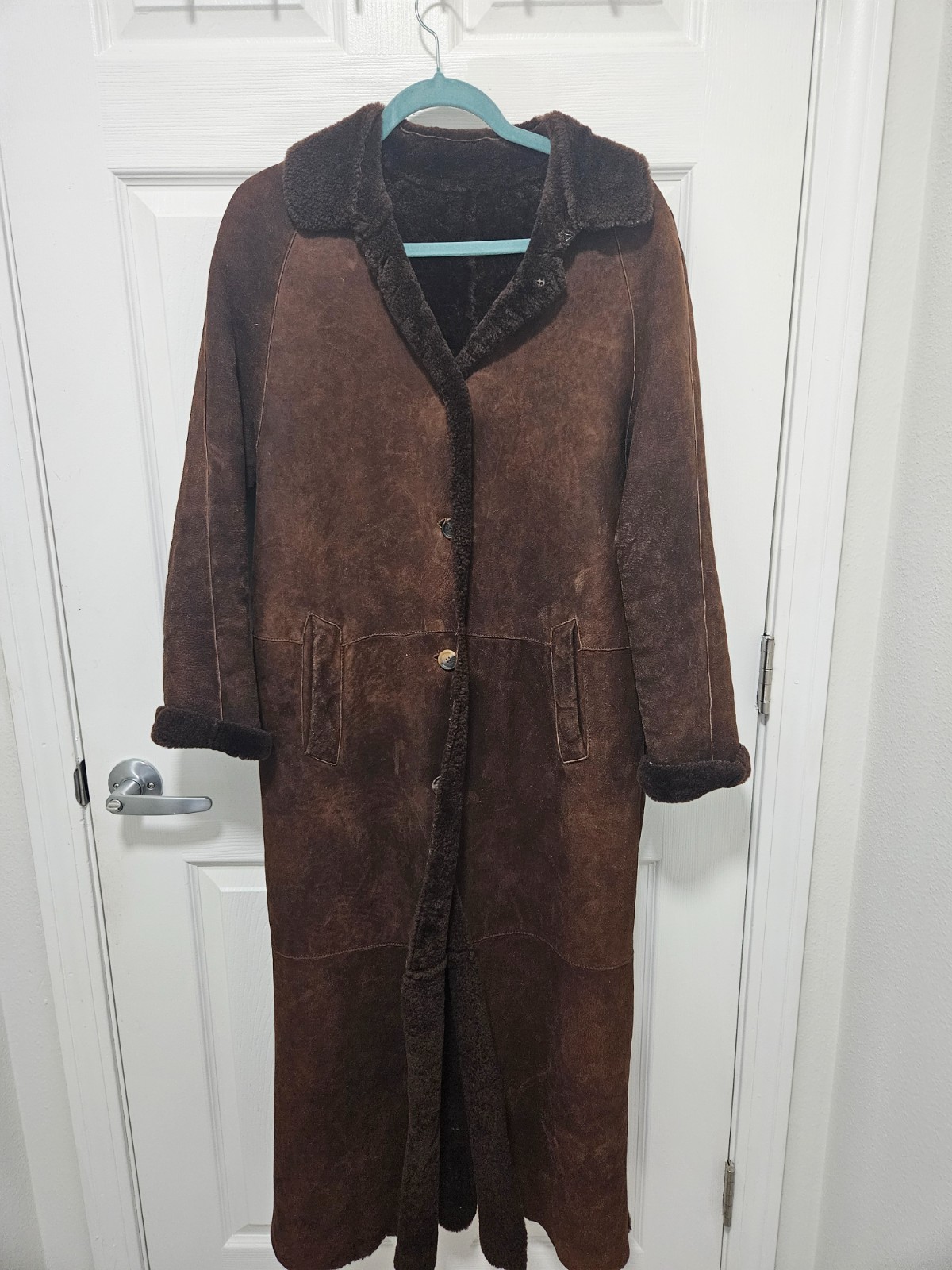 VINTAGE BURBERRY LONDON Suede Shearling Full Length Coat Size 2 XS