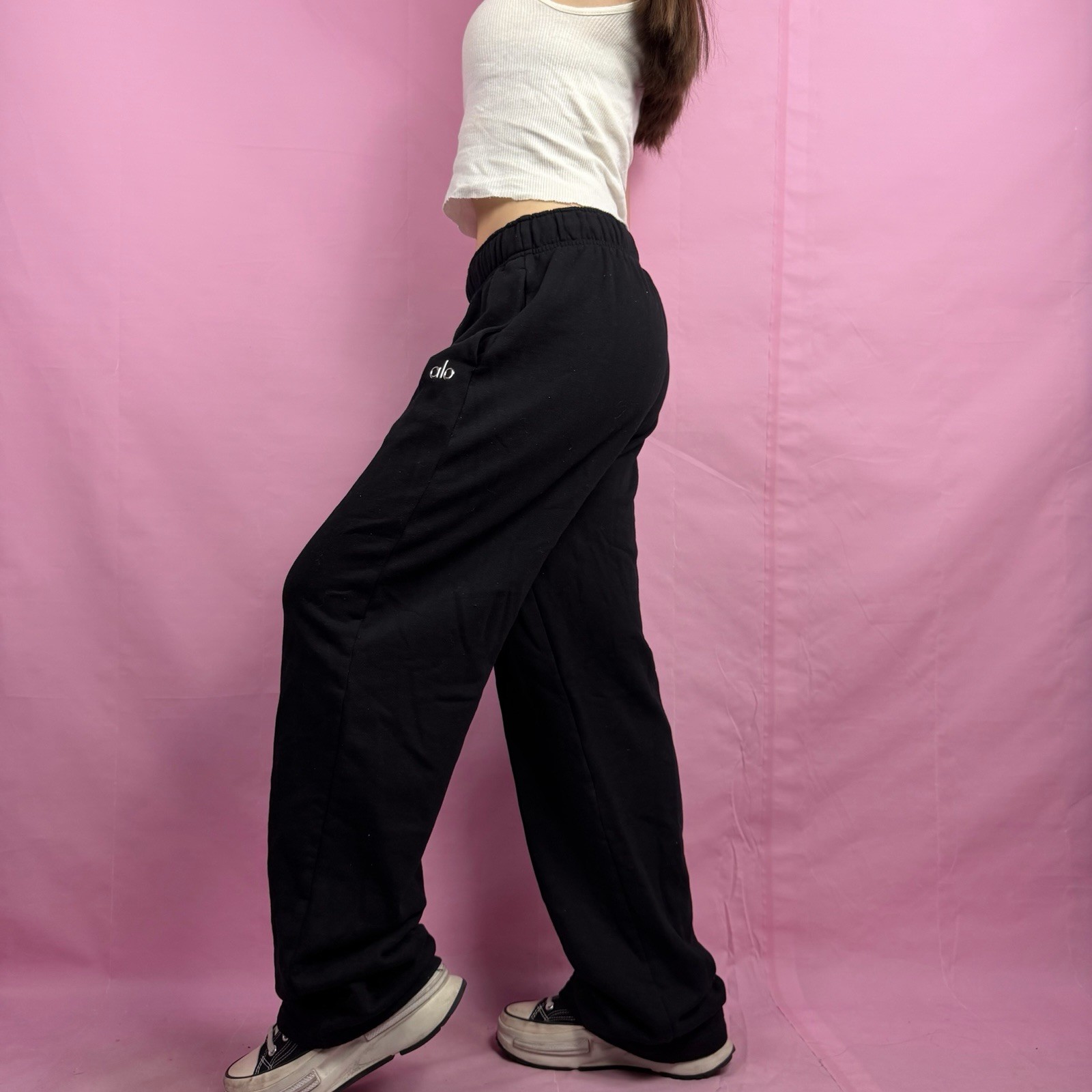 ALO Accolade Straight Leg Sweatpant Black Athleisure Luxe Size Small