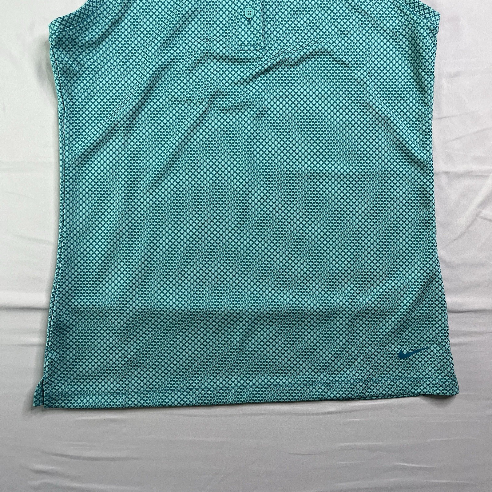 Nike Dri-Fit Shirt Womens Small Teal Geometric Sleeveless Golf Polo Pickleball