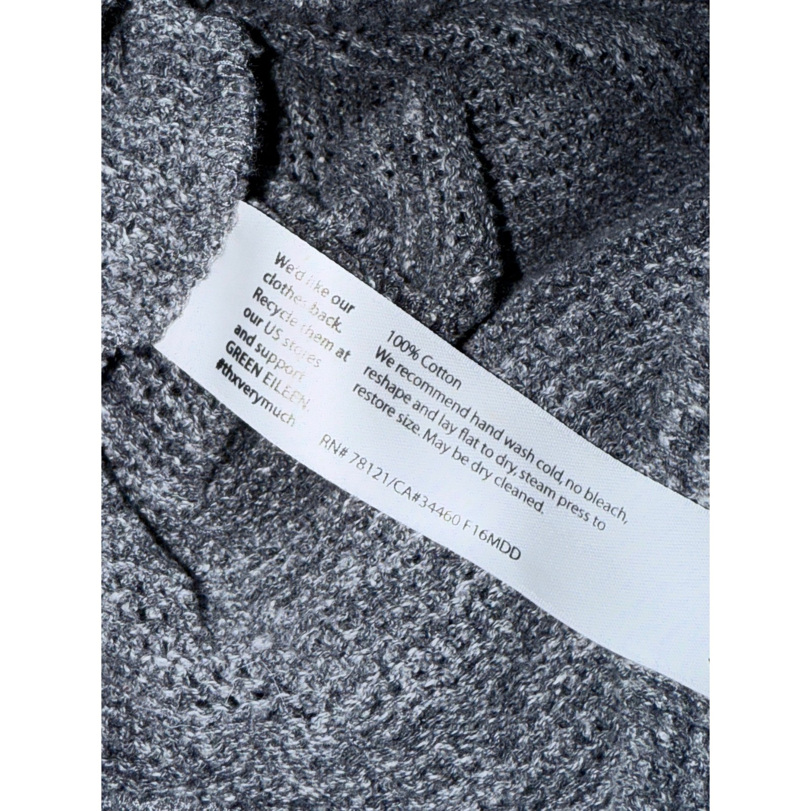 EILEEN FISHER gray open knit 100% cotton cropped pocket casual top blouse sz M