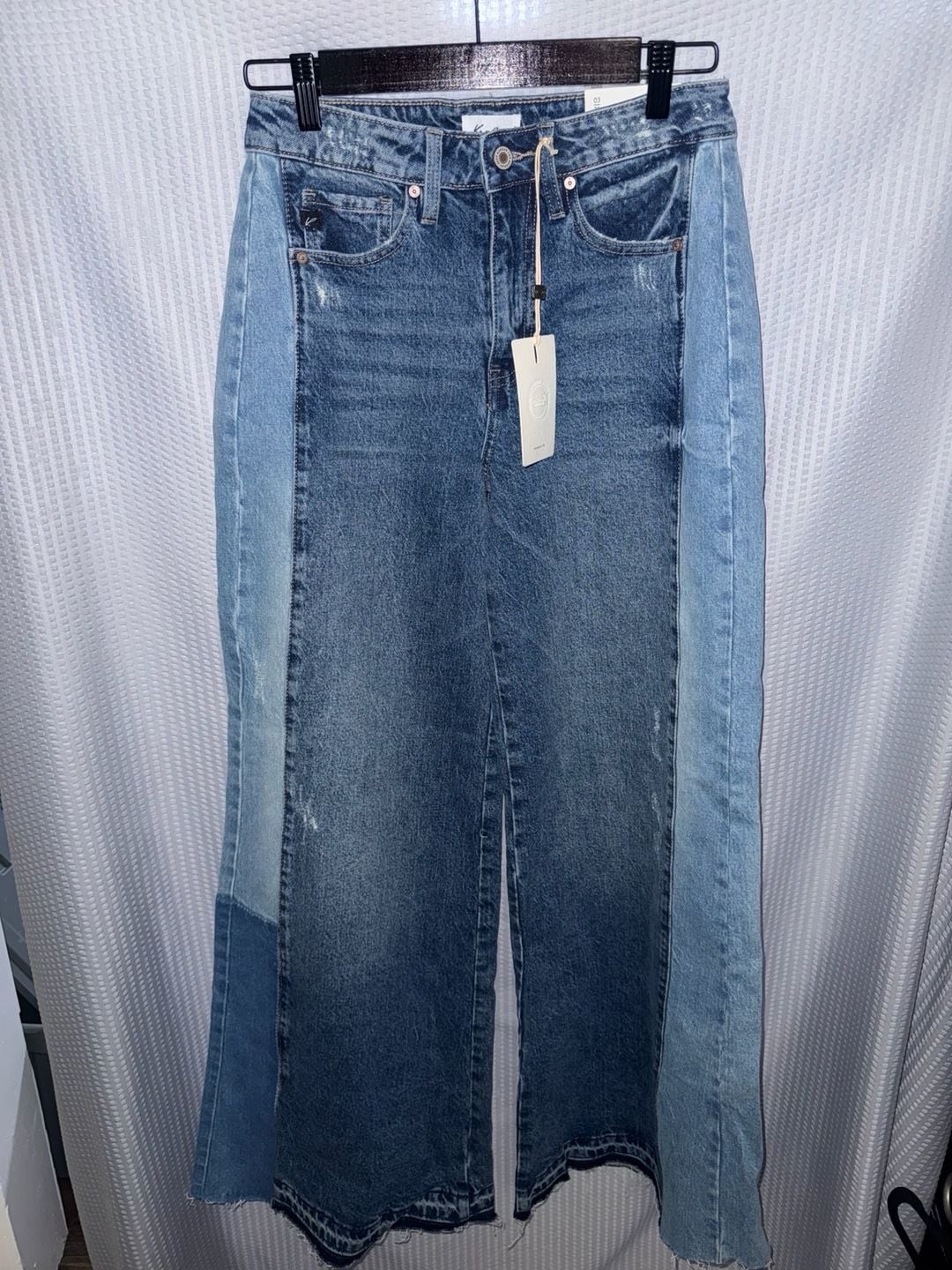 Kancan High Rise Wide Leg Colorblock Jeans
