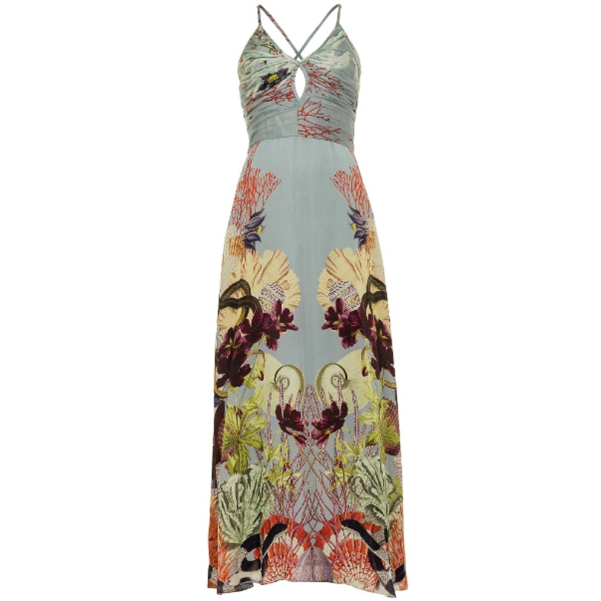Carolina K Carmel Dress Sz S Snake Shells Blue Maxi Coastal Boho Resort