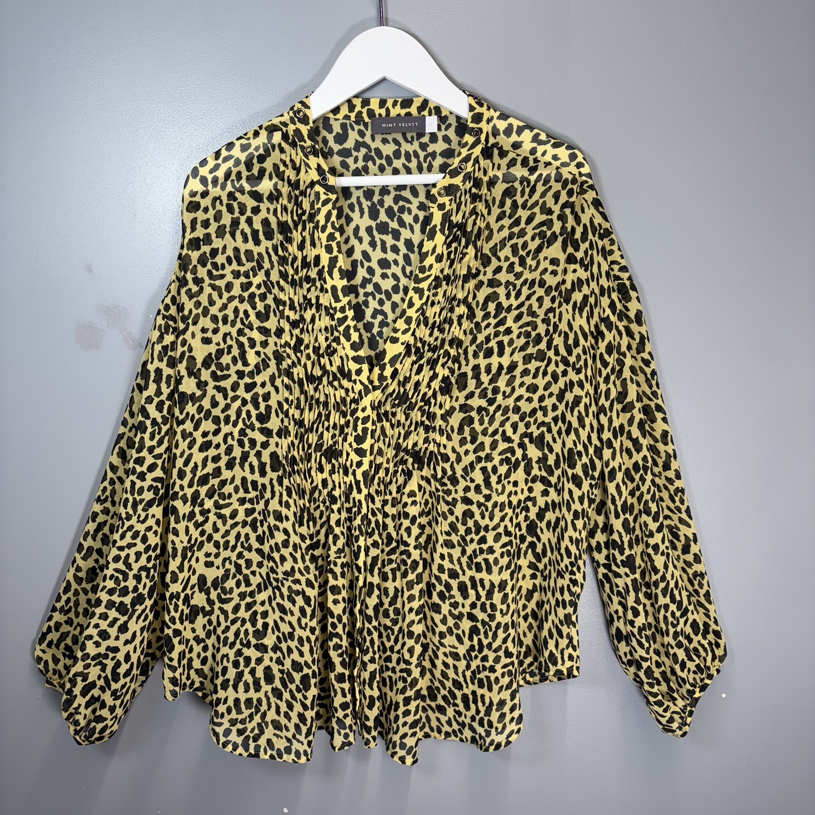 Mint Velvet Top Size UK 12 Yellow Black Animal Leopard Print Relaxed Fit Blouse
