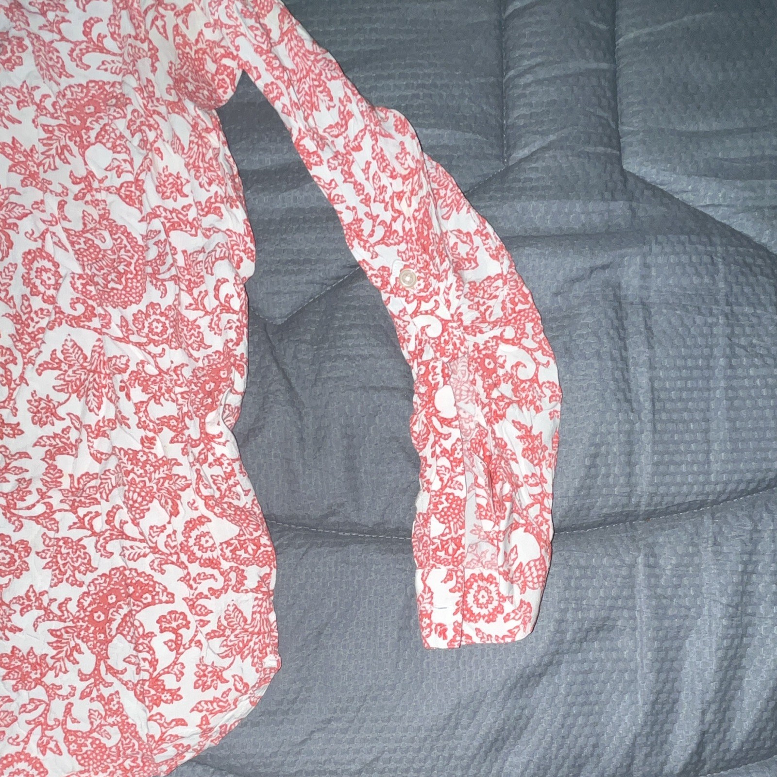 LOFT White Red Floral Button-Front V-Neck Long Sleeve Blouse Top M