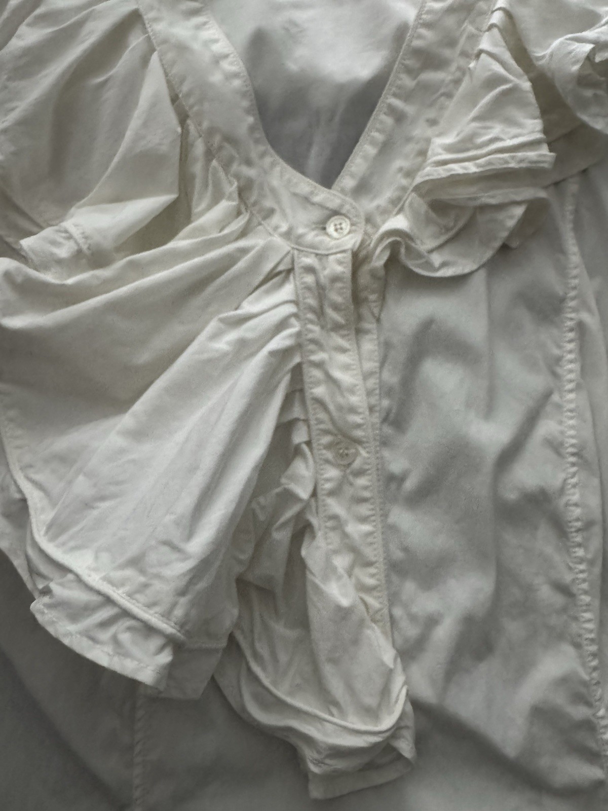 VIKTOR&ROLF White Ruffle V-Neck Button Short Sleeve Blouse Women 42