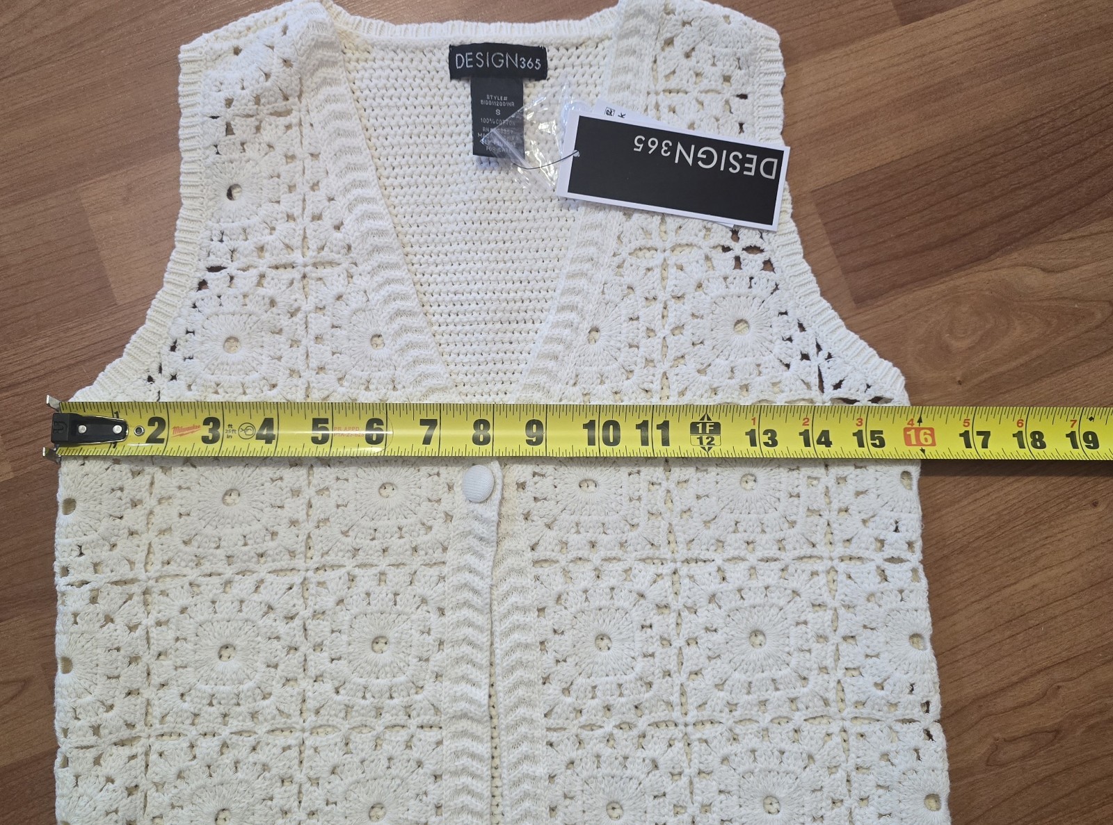 Crochet Knit Vest Womens Small Ivory Button Front Cotton Boho Cottagecore NWT