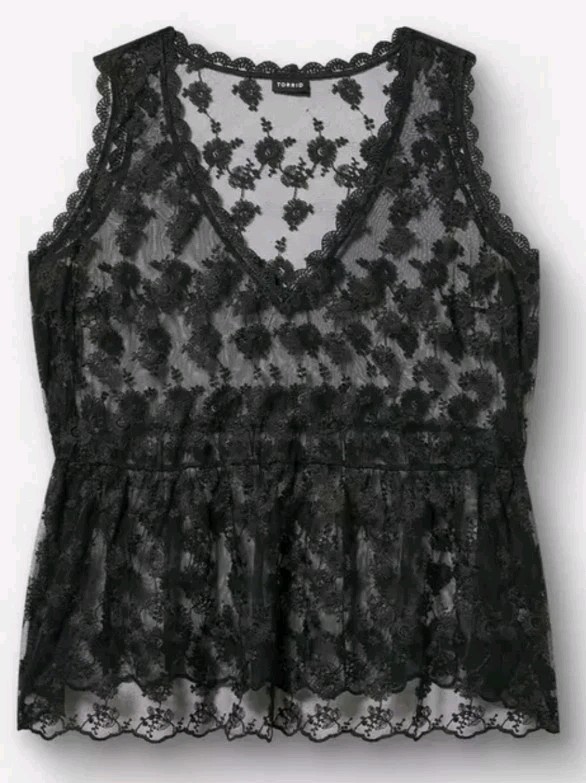 Torrid Goth Plus Goth Floral Lace Embroidered Sheer Tank Top Plus Size 3 BNWT