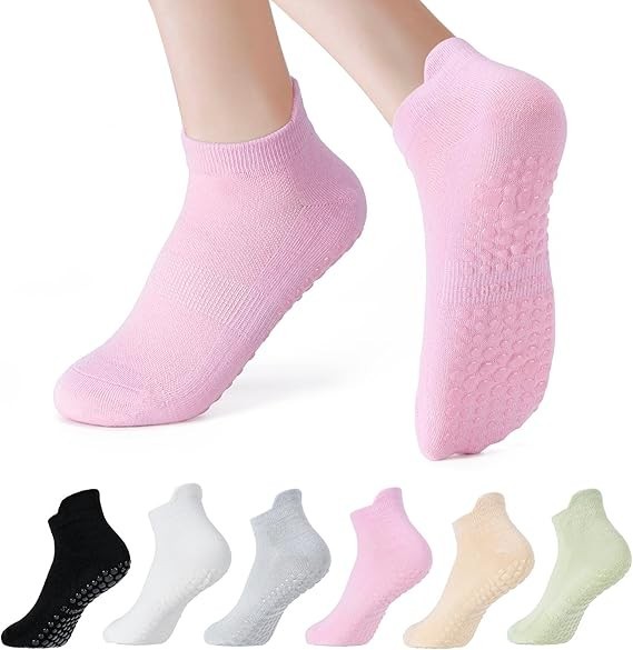 6 Pairs Women’s Yoga Socks with Grippers, Anti-Slip Pilates Dance Socks