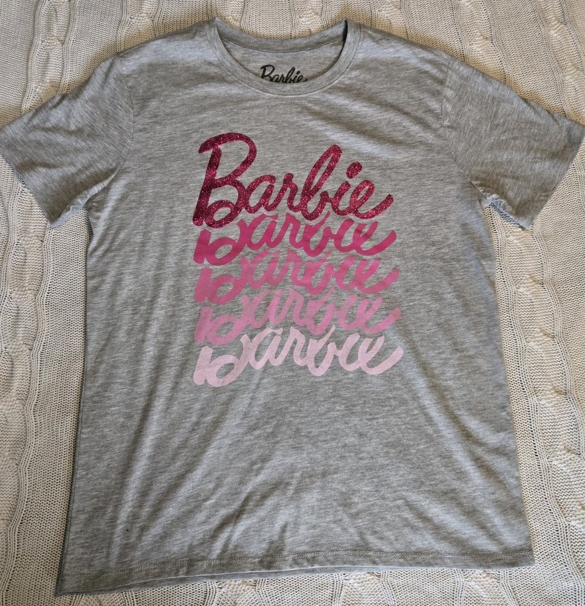 NWOT BARBIE T Shirt Womens Size S 2024 Mattel Hybrid Apparel Cotton Blend Gray