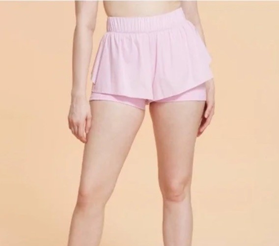 Blogilates Size Large Ruffle Woven High Waisted Shorts 3.75″ Lilac Snow NWT