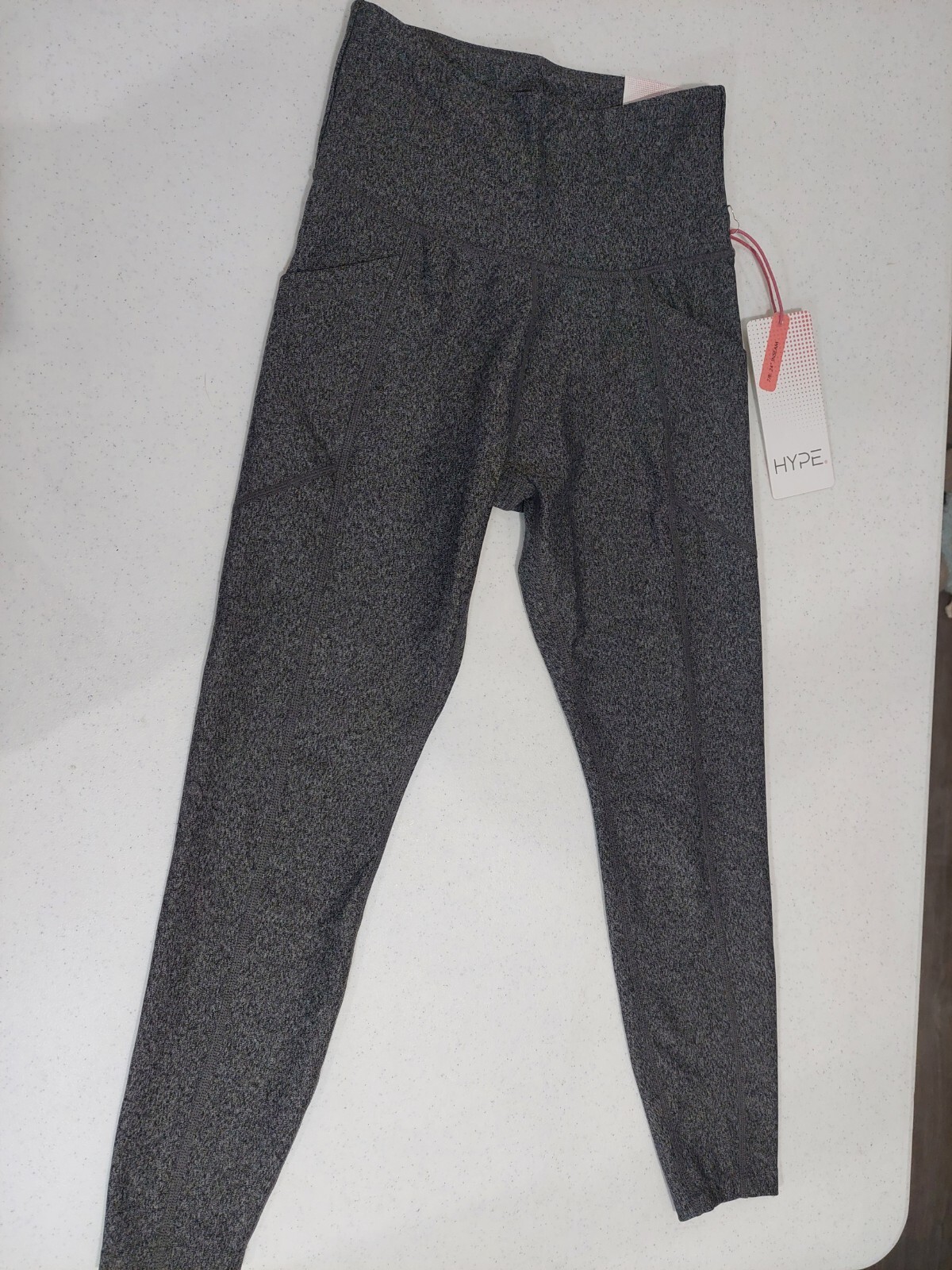 NEW Hype Charcoal Heather Leggings Size S Compression Pants Pocket Active Sport