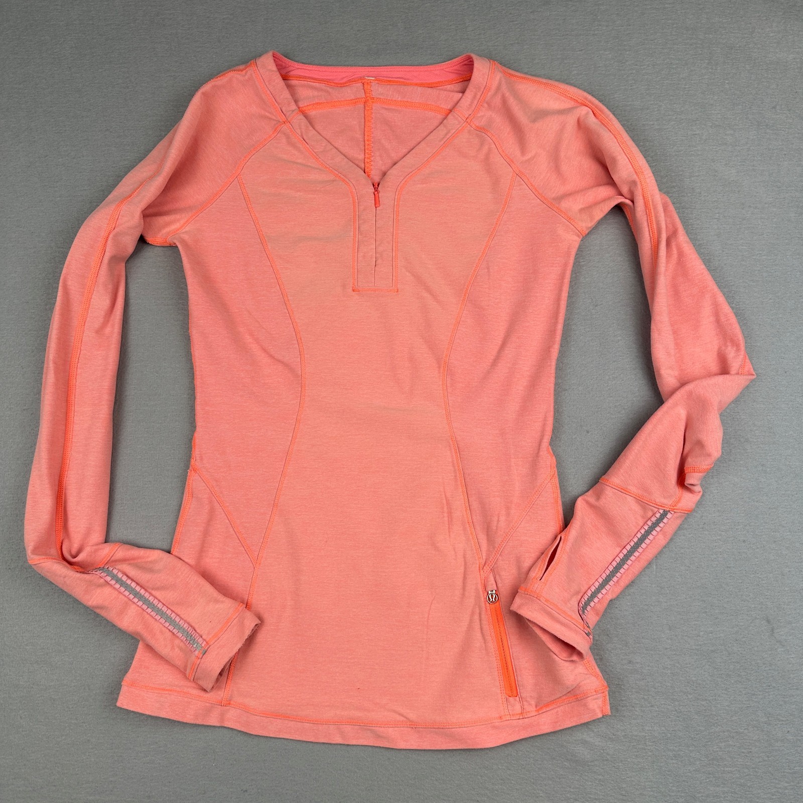Lululemon Shirt Top Womens 4 Orange Love Some Run Rulu Thumbholes Long Sleeve