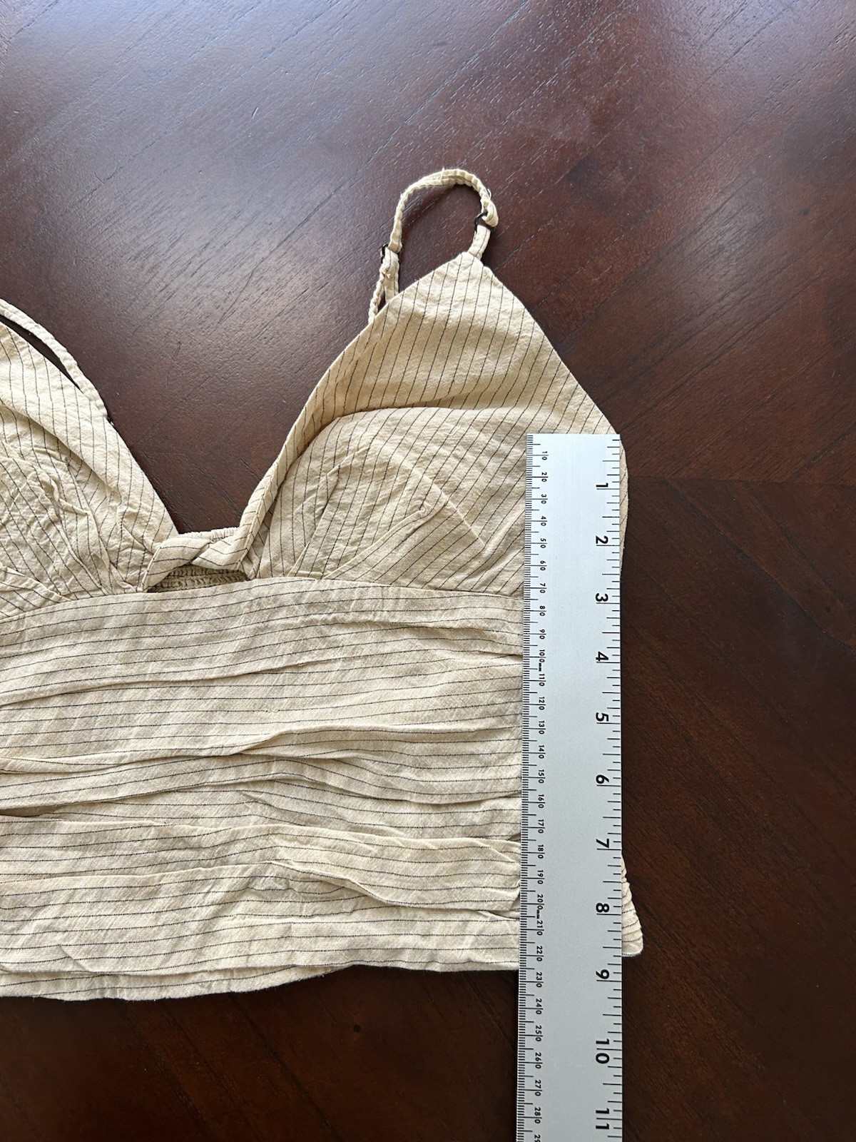 ZARA Beige Black Striped Ruched Smocked V-Neck Spaghetti Camisole Top size S