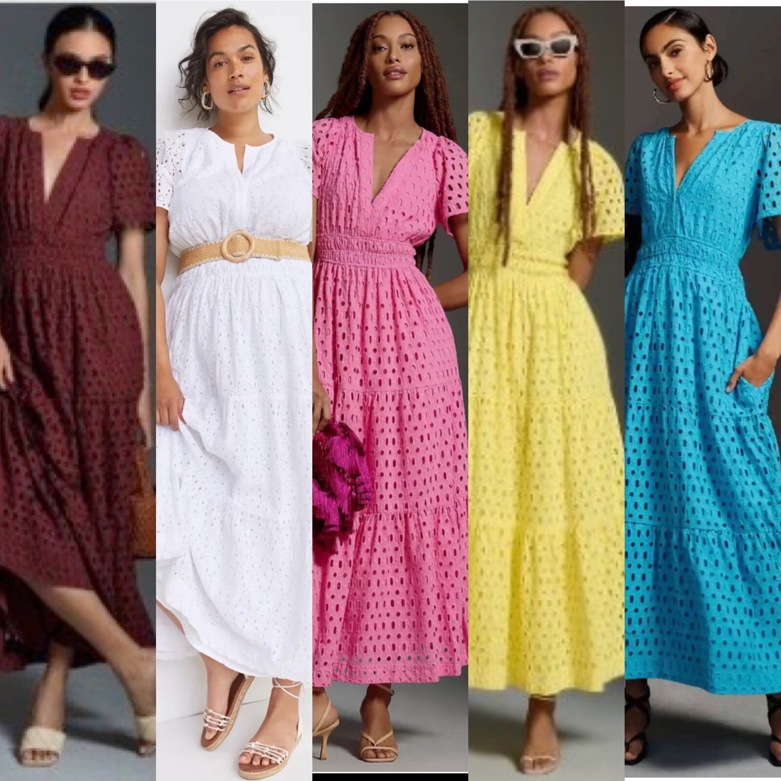 NWT Anthropologie Somerset Maxi Dress Eyelet Brown White Blue Yellow Pink