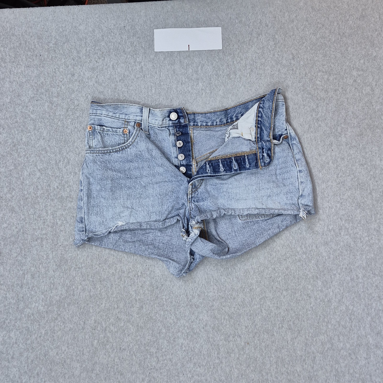 Levi’s 501 Women Shorts W31 Light Blue Denim Cutoff Shorts Button Logo
