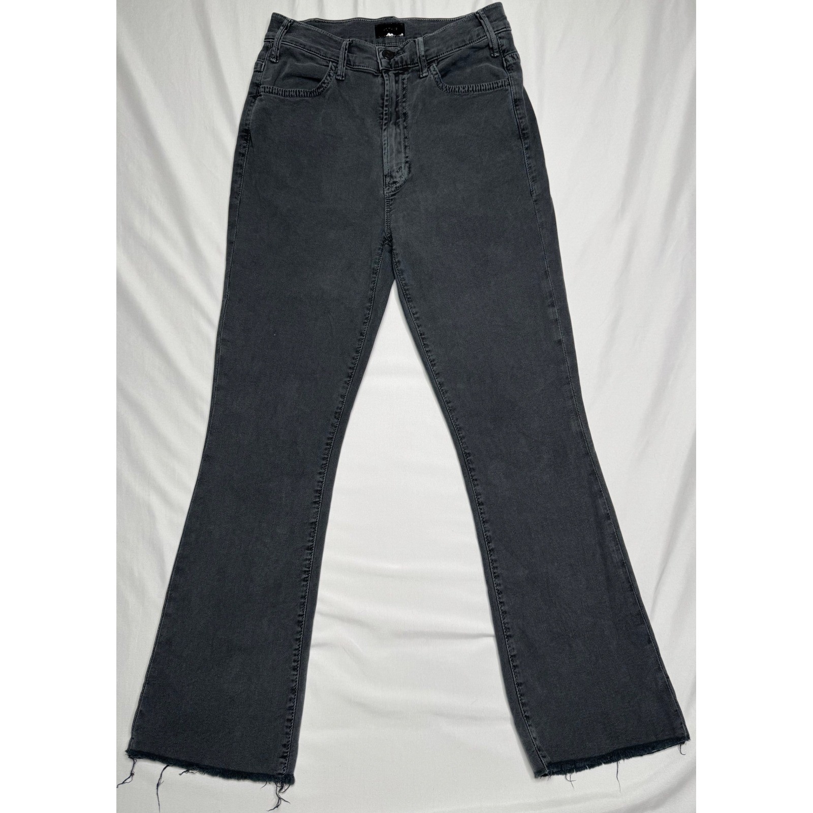 Mother The Hustler Ankle Fray Jeans Chalk It Up Faded Black Bootcut Size 25