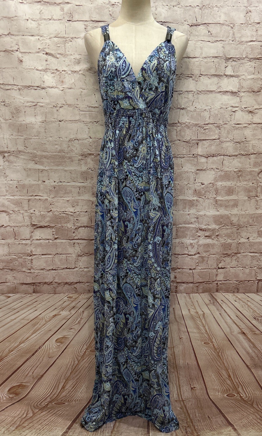 Lascana Womens Resort Tropical Summer Blue Paisley Print Maxi Dress NEW Size 4