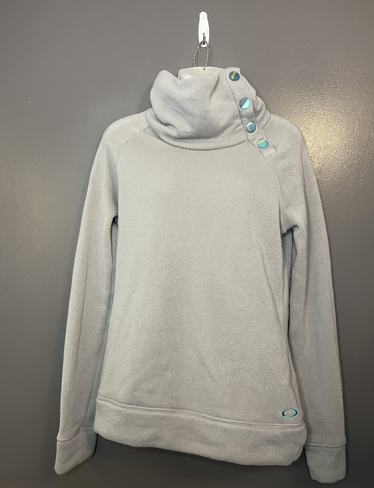 Oakley Sweater Womens Medium Gray Funnel Neck Snap Collar Fleece Pullover
