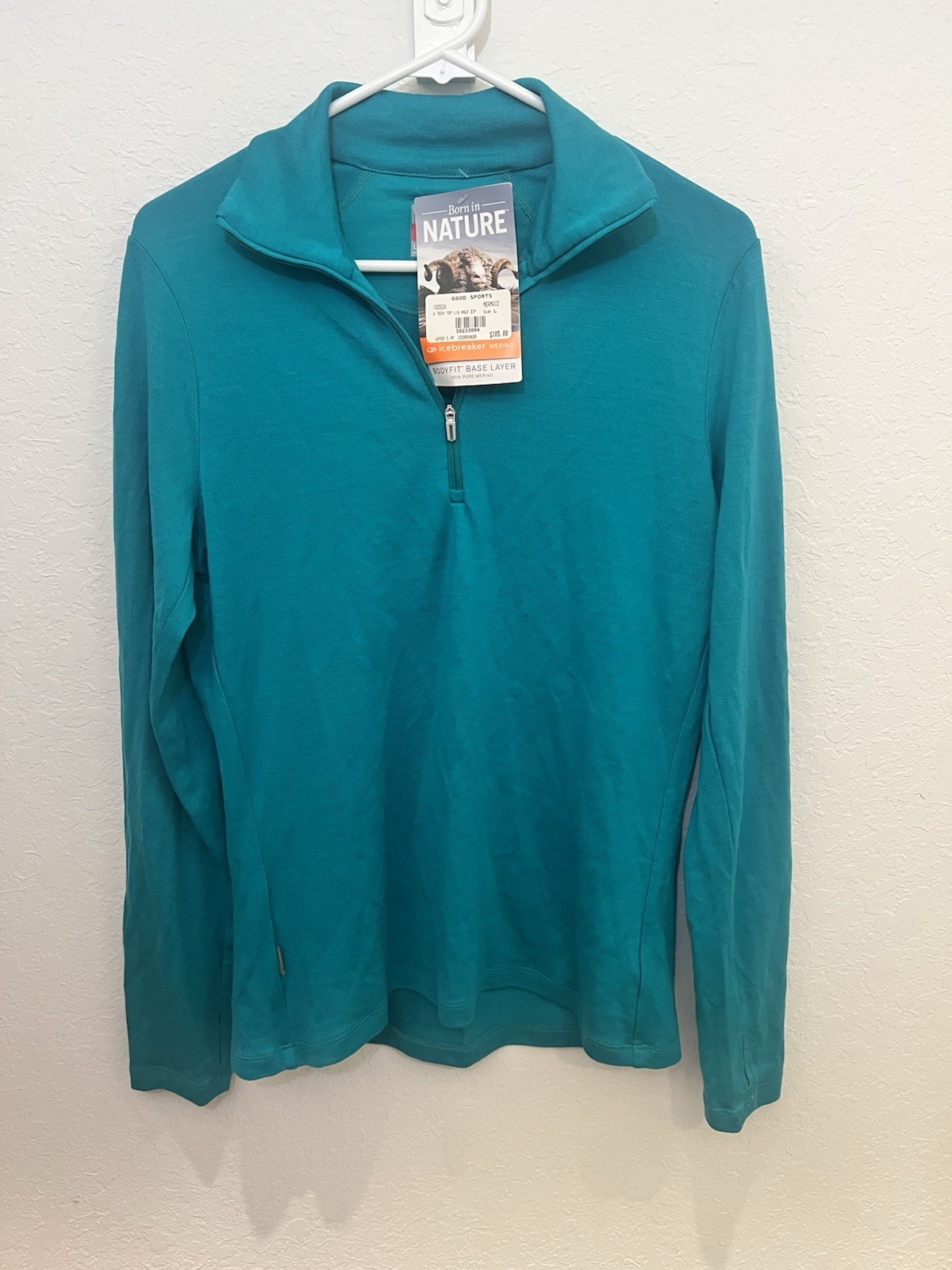 NWT Icebreaker 260 Merino Wool Tech Top 1/2 Zip Base Layer Mermaid Teal L Womens