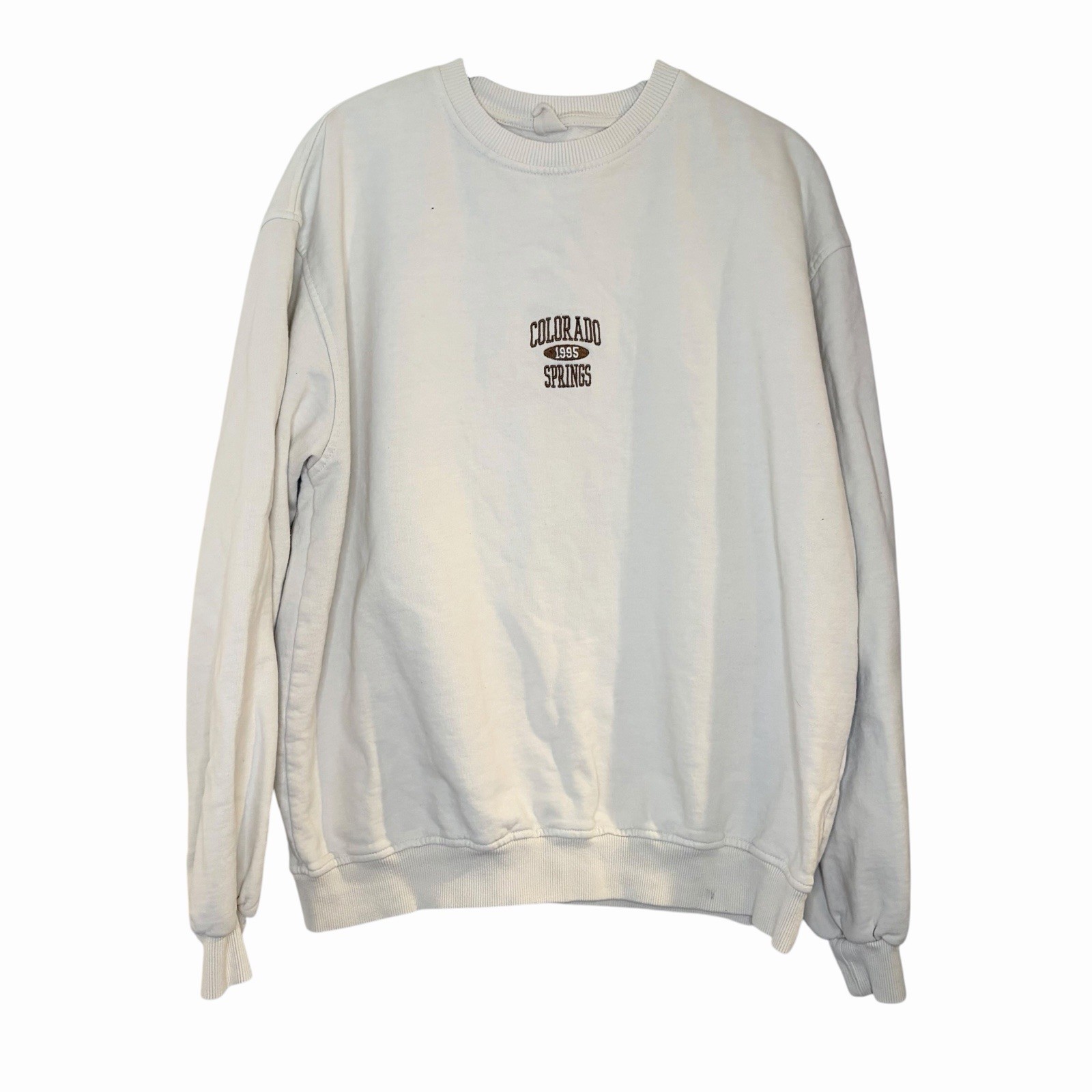 Urban Outfitters Colorado Springs Embroidered Crewneck Sweatshirt Beige XS