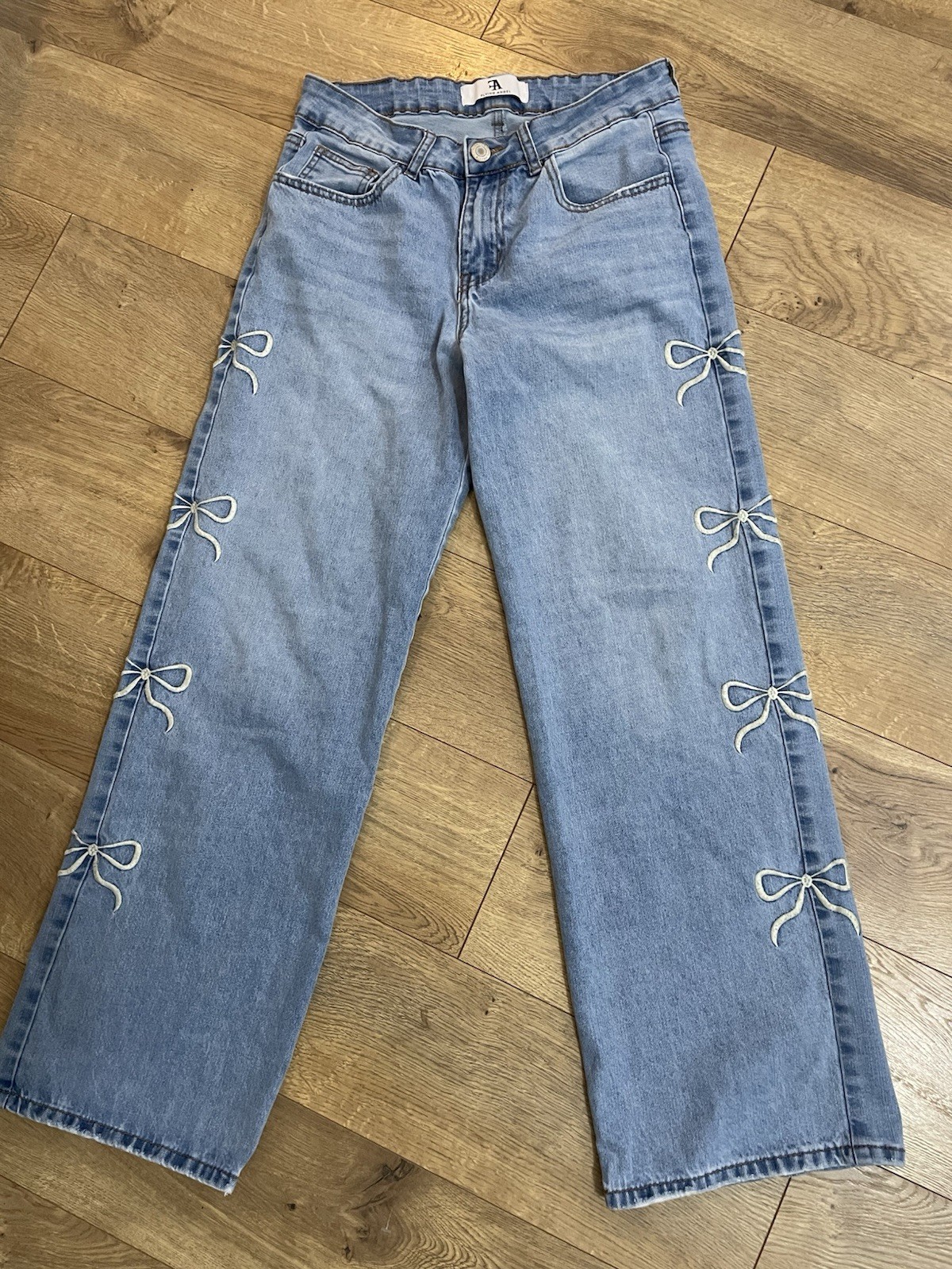 Women’s Flying Angel Wide Leg Y2K Jeans With Bows Light Blue Size 7 28