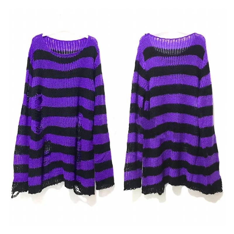 New Streetwear Top Punk Gothic Long Unisex Sweater Summer Women Striped Cool