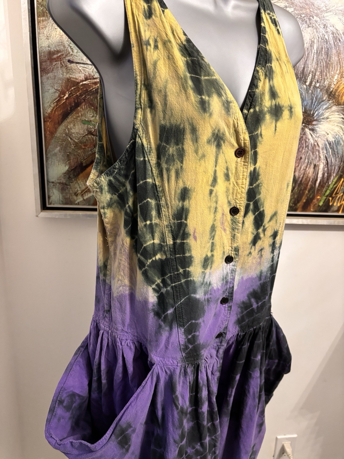 Vintage 90s A Fine Line Jumpsuit Made in Pakistan Boho Tie Dye Harem Romper M