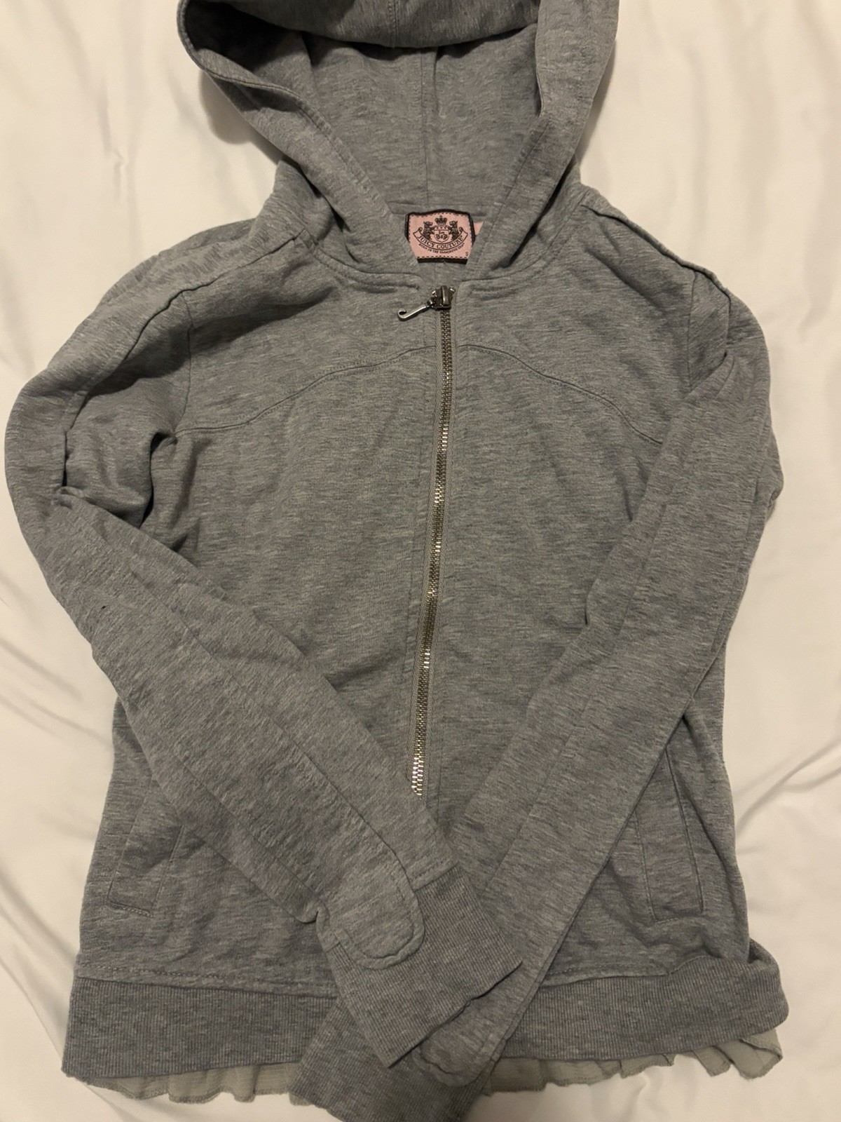 Juicy Couture Ruffle Zip Up Hoodie Grey Size Small