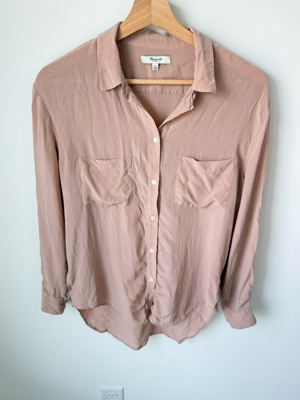 Madewell Blush Pink 100% Silk Long Sleeve Blouse Women’s Size Small