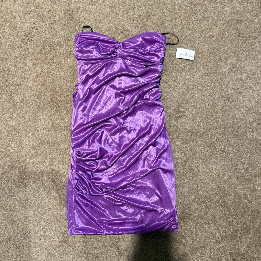 Windsor Purple Satin Ruched Sweetheart Mini Bodycon Dress Strapless Sz 9