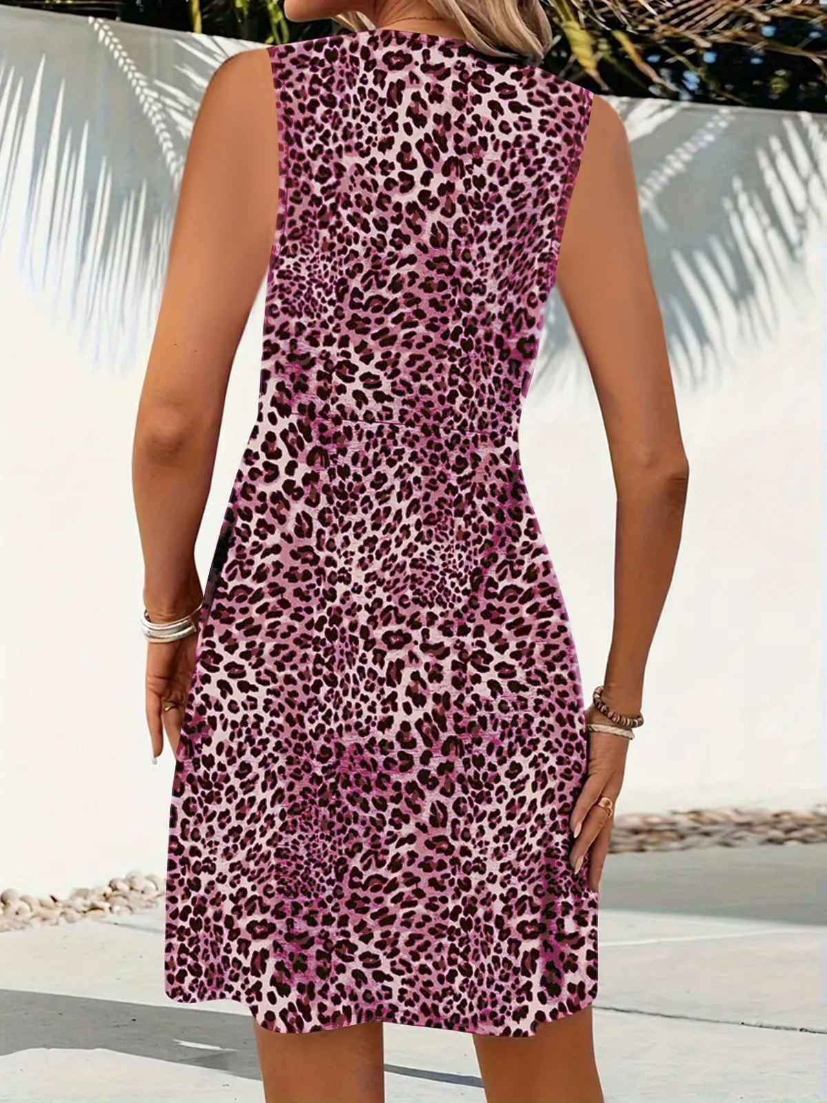 LEOPARD PRINT V Neck Sleeveless Dress WOMEN summer Casual A Line Tank Sundress