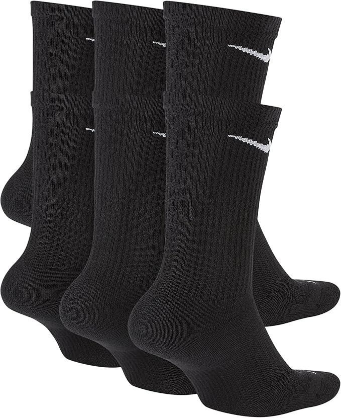Nike Everyday Plus Cushion Drifit UNISEX Crew Socks, Size Large – Black/White