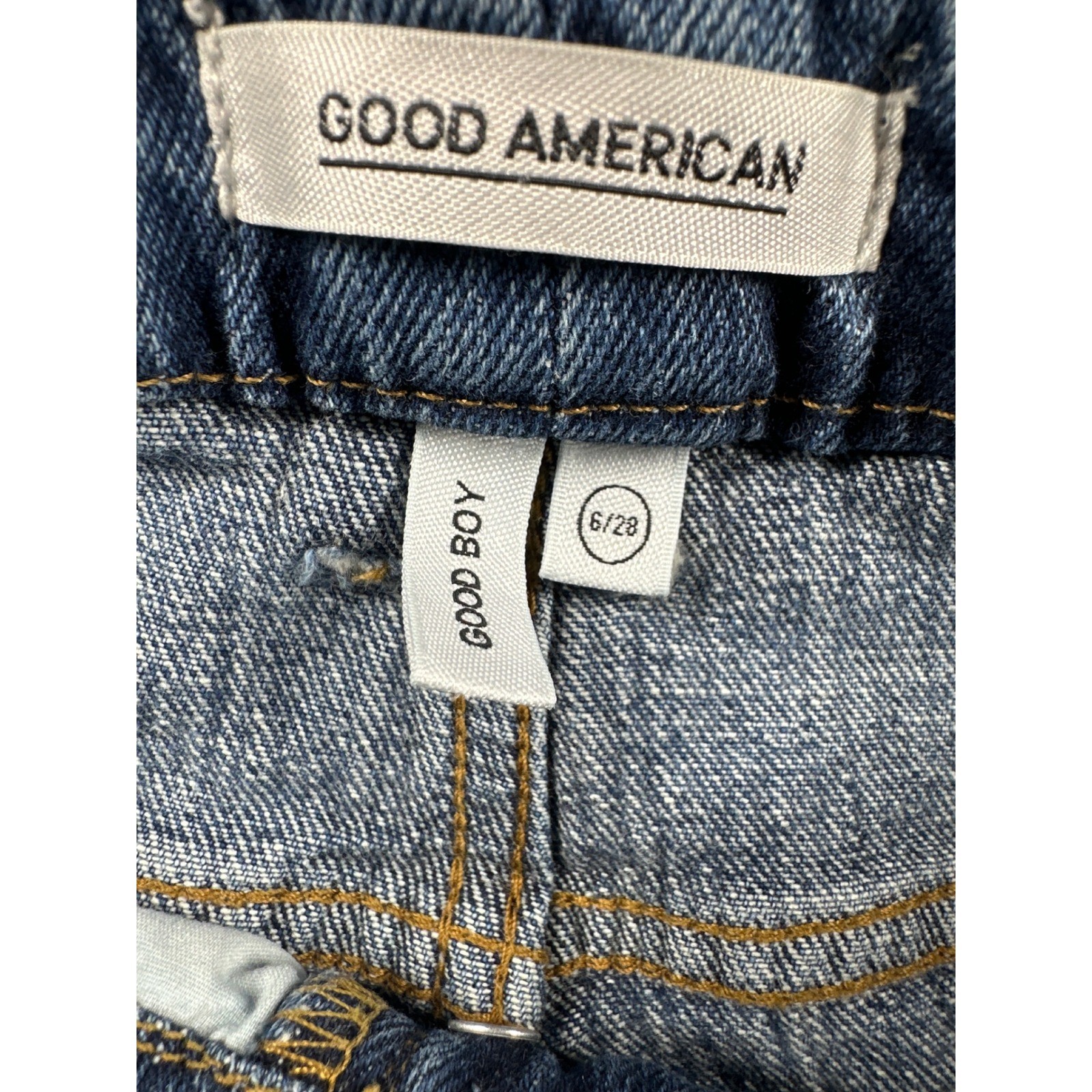 Good American Good Boy Jeans Distressed Button Fly High Rise Slit Cuffs NEW 6/28