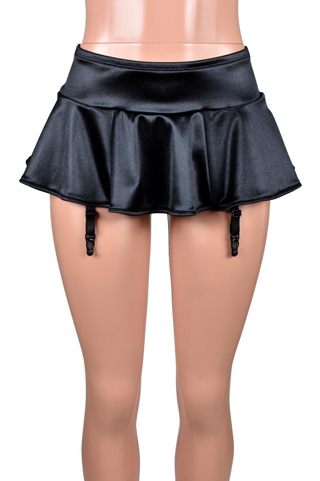 Black Satin Micro Mini Skirt + Garter Straps XS S M L XL 2X 3X stretch lingerie