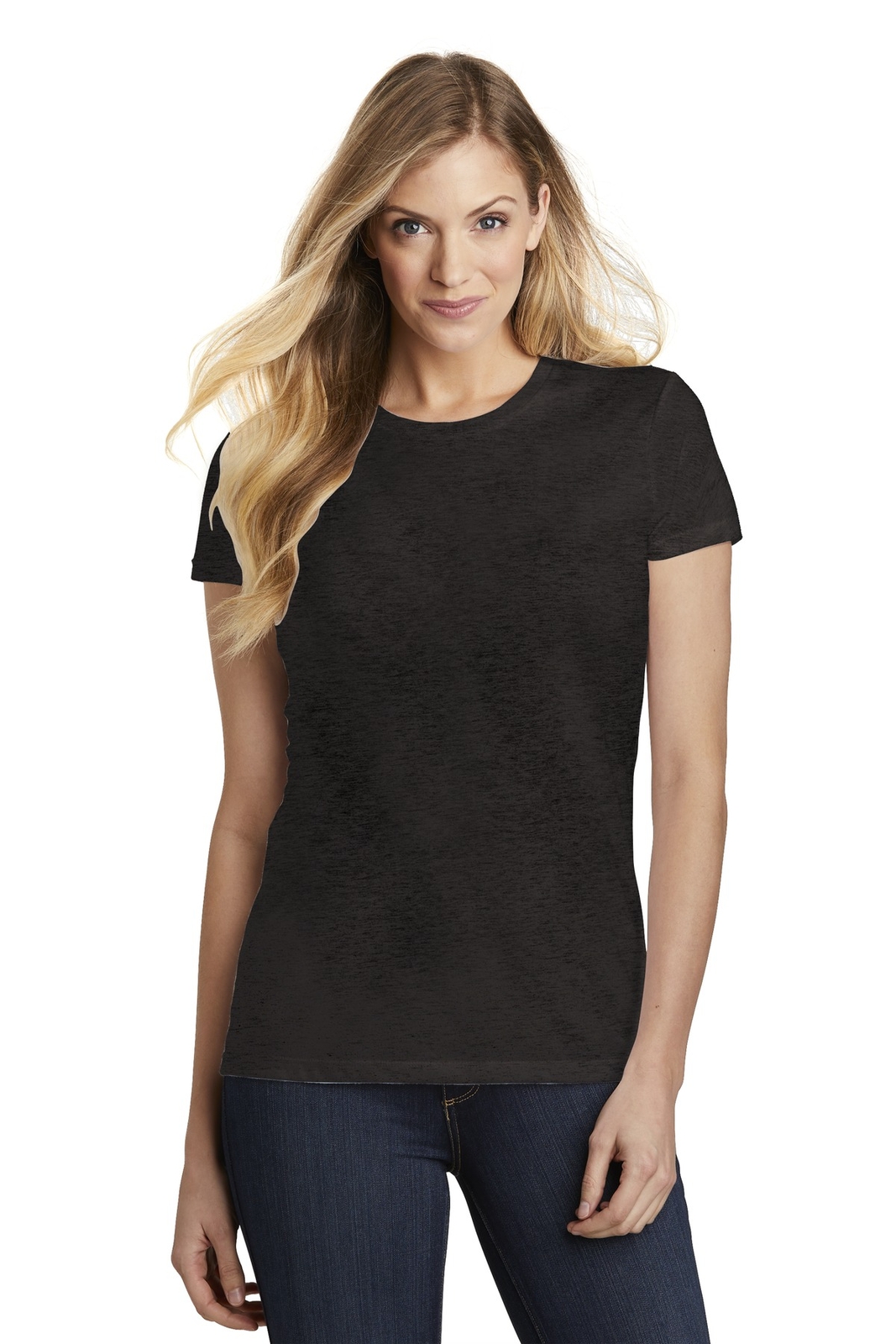 District DT155 Womens Short Sleeve Fitted Perfect Tri Crew Neck Stylish T-Shirt