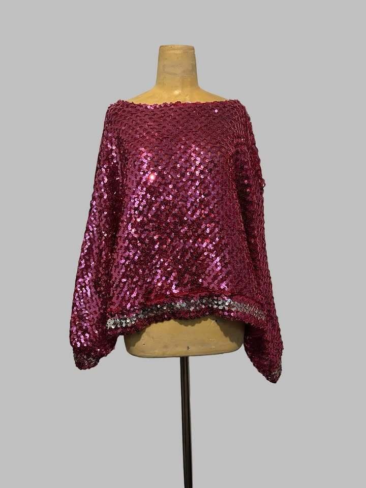 Pink Sequin Oversized Poncho Top