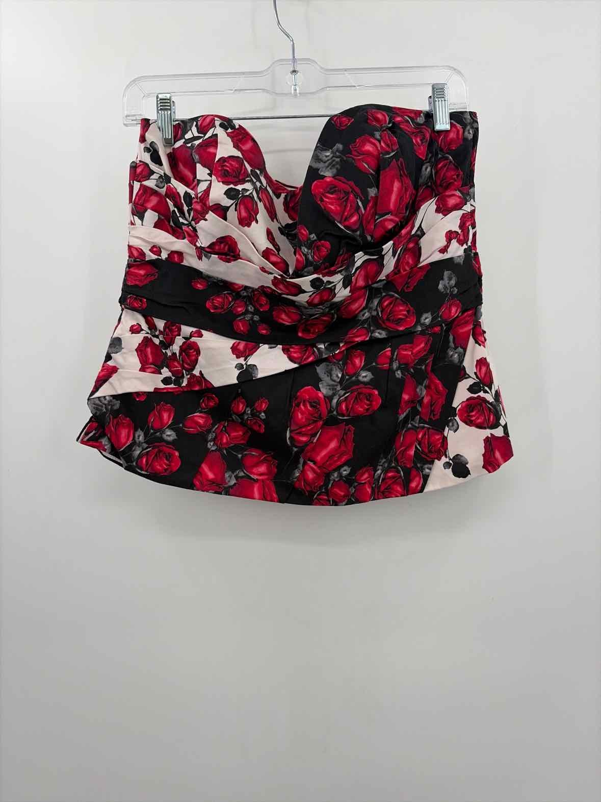 Pre-Owned White House Black Market Black Size 12 Floral Strapless Tank