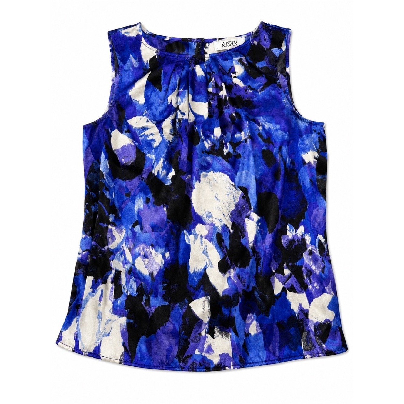 Kasper Blue Abstract Floral Sleeveless Blouse Women Sz Large Career Office Chic