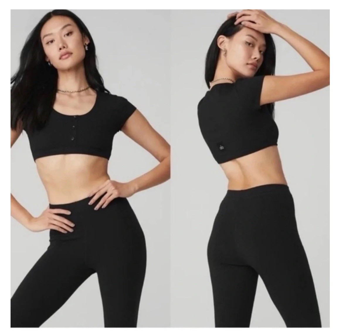 Alo Yoga Blissful Henley Crop Top Women’s Size Small Black