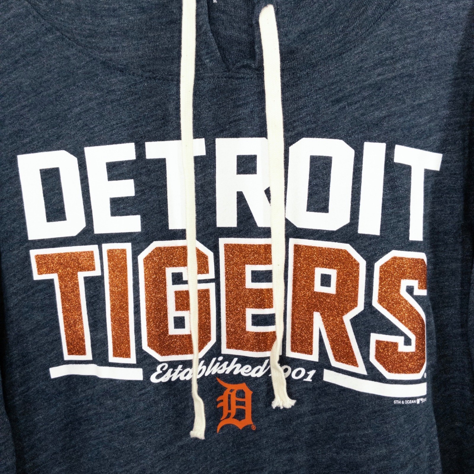 New Era Womens XL Detroit Tigers Hoodie Navy Tri-Blend Glitter Logo Pullover MLB