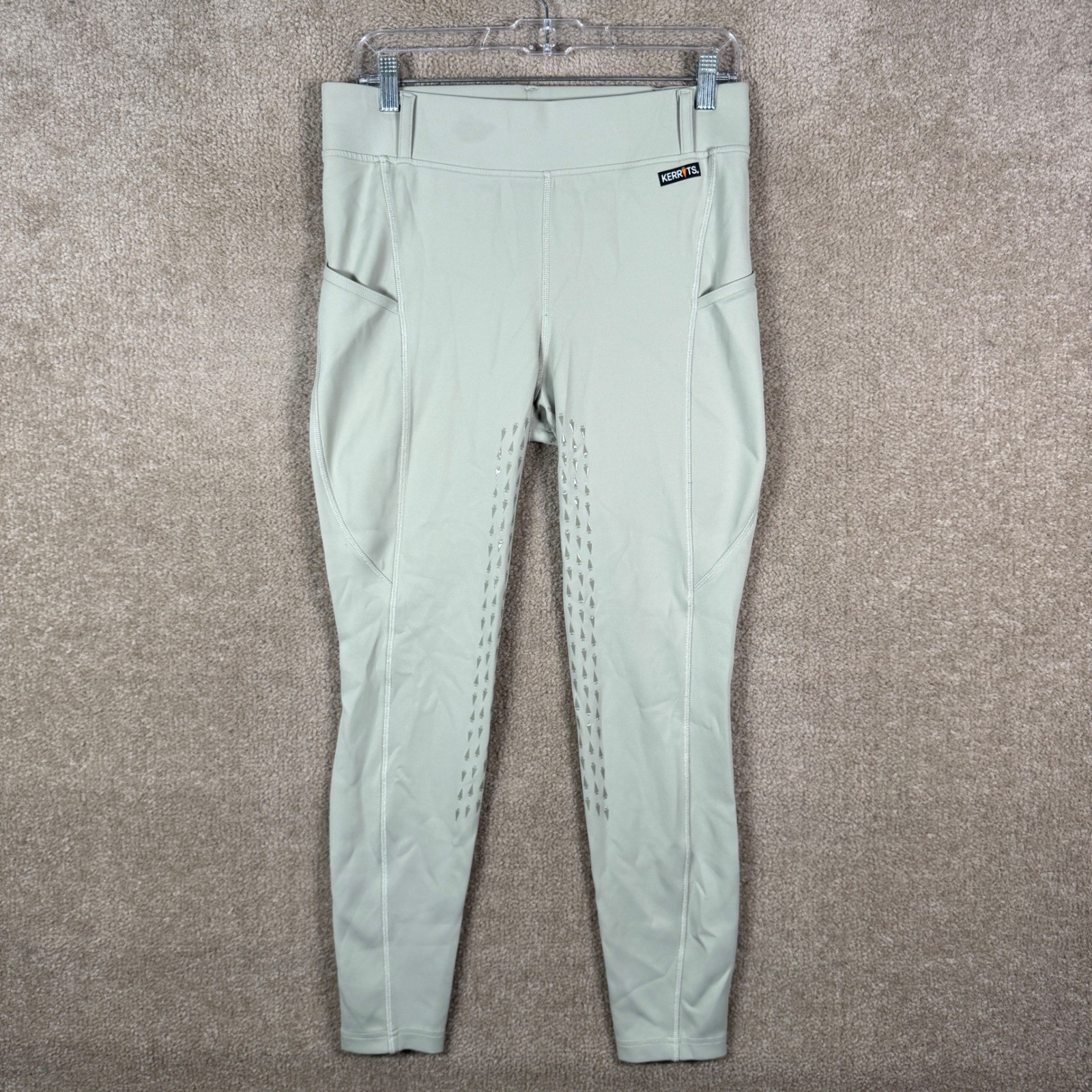 Kerrits Riding Tights Women Large Sage Green Silicone Knee Patch Breeches Pants
