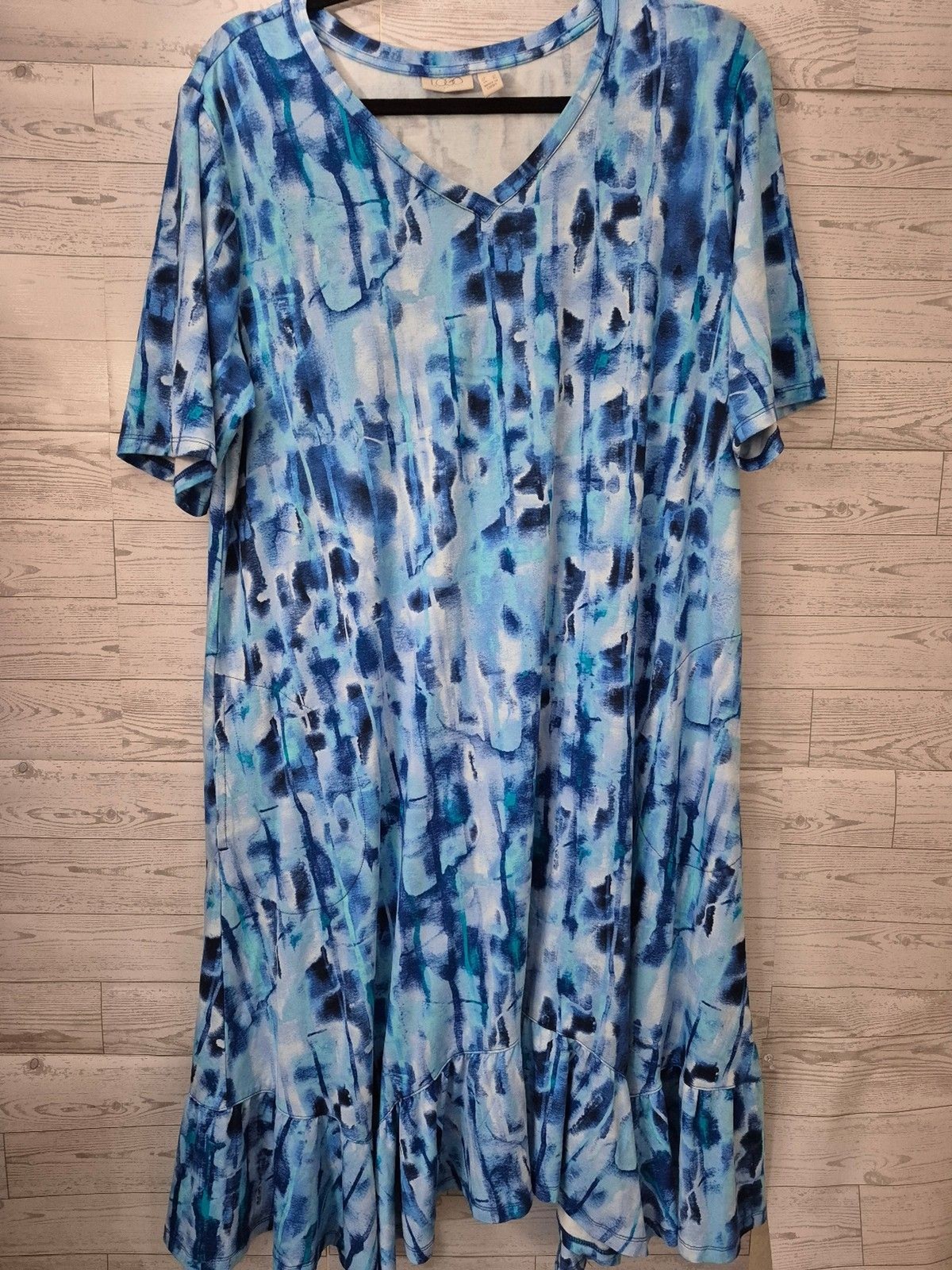 LOGO by Lori Goldstein Regular Rayon 230 Elbow Sleeve Dress in Blue Glass Size L