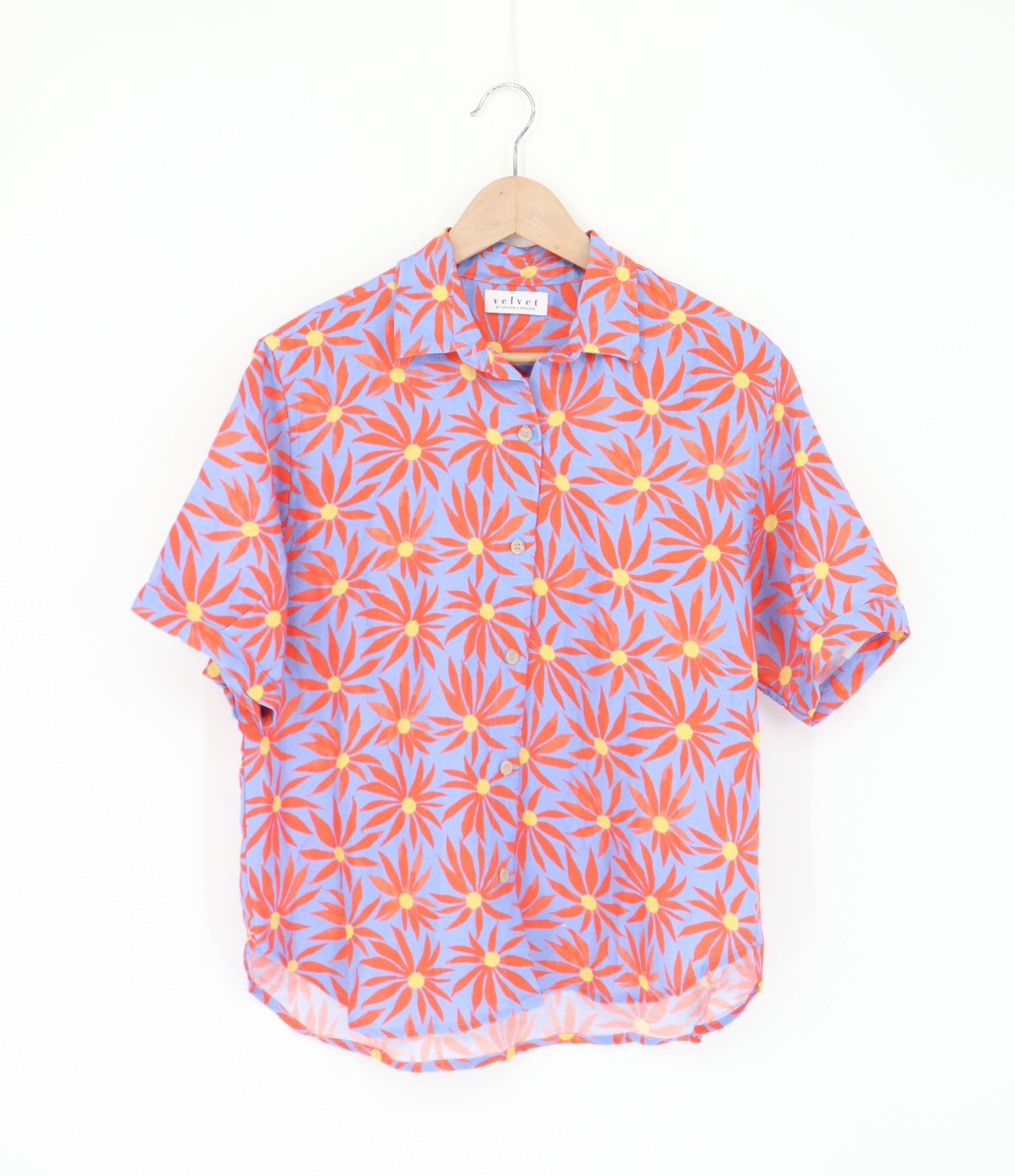 VELVET By Graham & Spencer Phoebe Printed Button-Up Shirt Floret S $148 A4