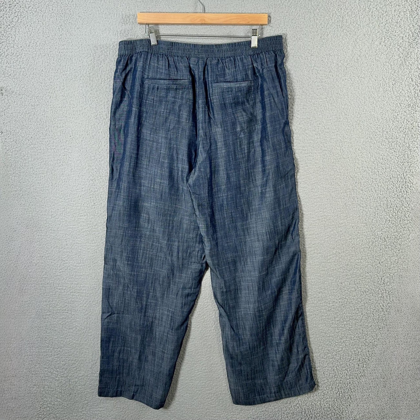 J. Jill Wide Leg Pants Women L Blue Indigo Chambray Tencel Lyocell Elastic Waist