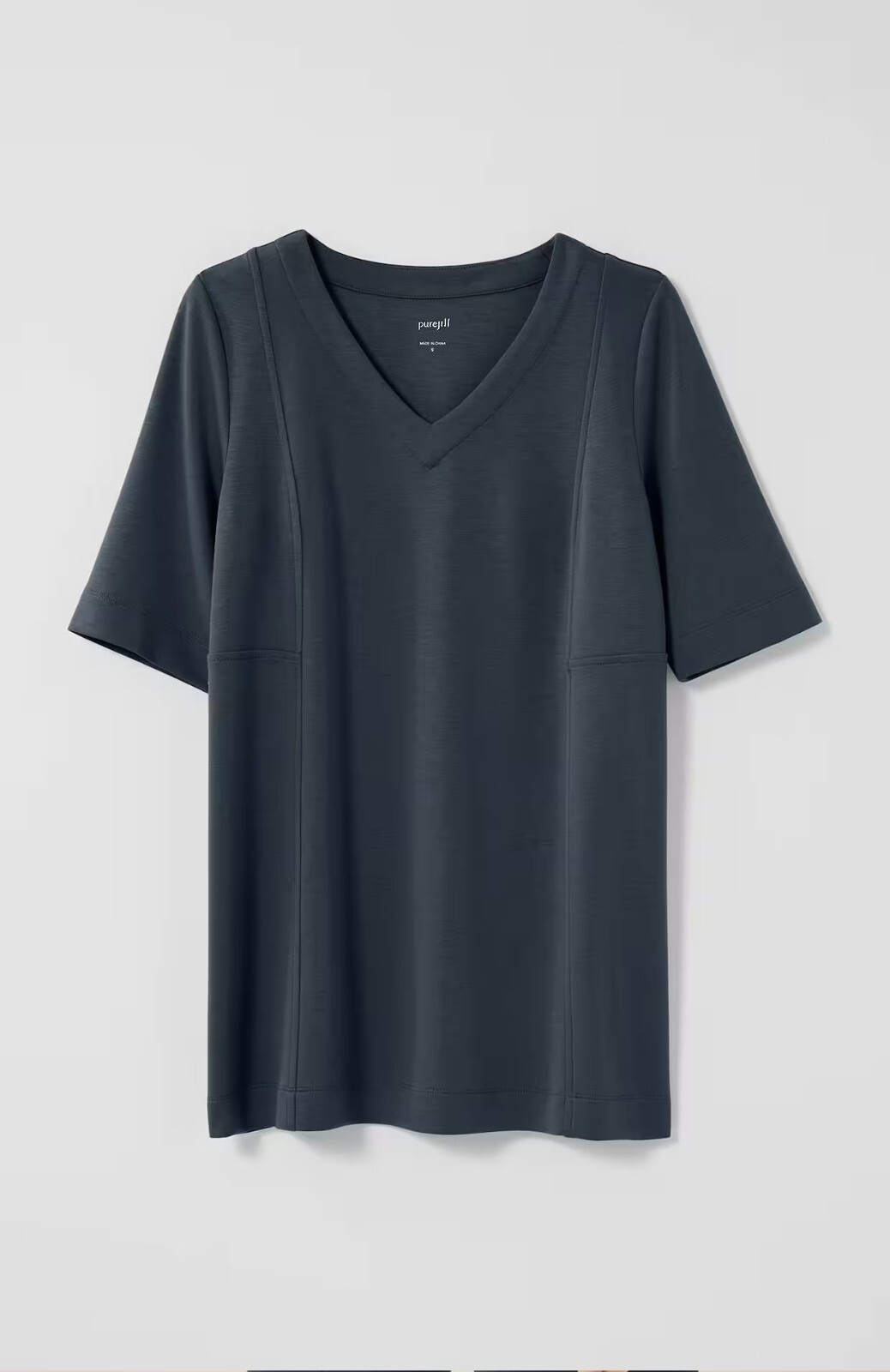 J.Jill Double-Knit Seamed Tunic L Petite Greystone Elbow Sleeves A-Line V-Neck
