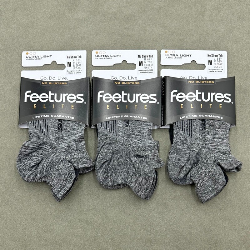 3 Pair Women Elite Ultra Light No Show Tab Socks athletic Grey Size M Feetures