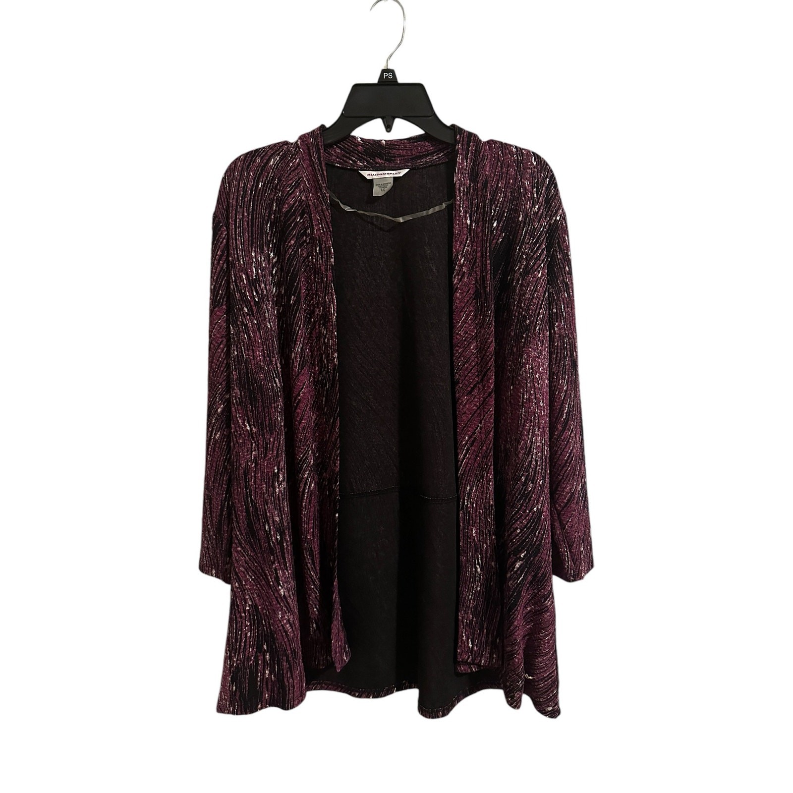 Allison Daley Women’s Large 3/4 Sleeve Purple Striped Open Cardigan