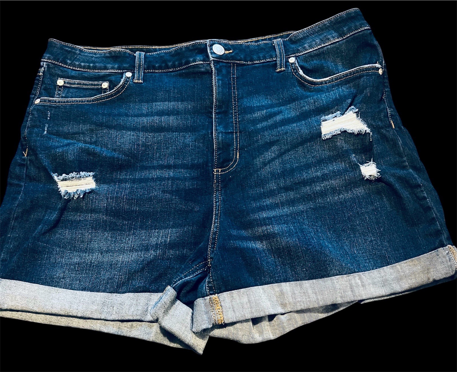 LC Lauren Conrad Women’s Plus Size 20 Dark Wash Denim Shorts Cuffed 5-Pocket