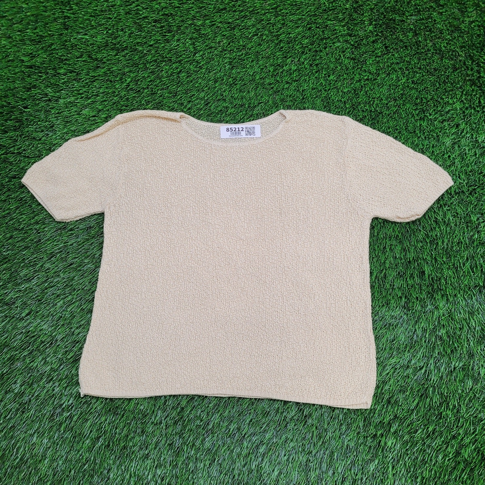 Vintage 90s Textured Boho Chic Sweater Women S/M 18×19 Beige